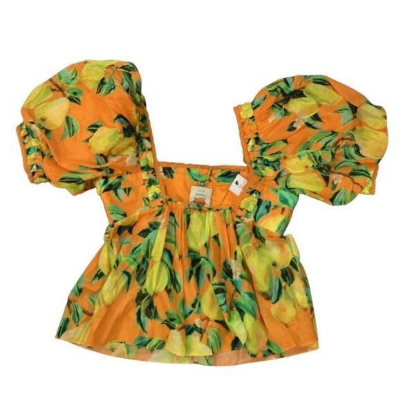 NWT Farm Rio Orange Chic Pears Short Sleeve Blouse Size Medium $148 - Picture 5 of 12